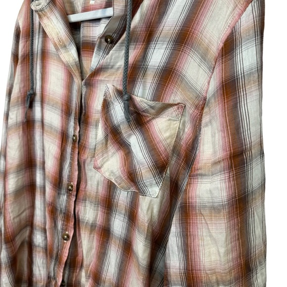 Mudd Plaid Print Hooded Casual Flannel Button Up Shirt Junior’s Size XXL - Picture 4 of 6